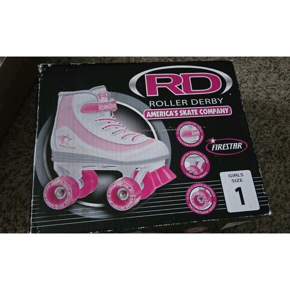 Roller Derby Firestar Roller Skates Youth Girl's Size 1 White Neon Pink With Box - Picture 16 of 16